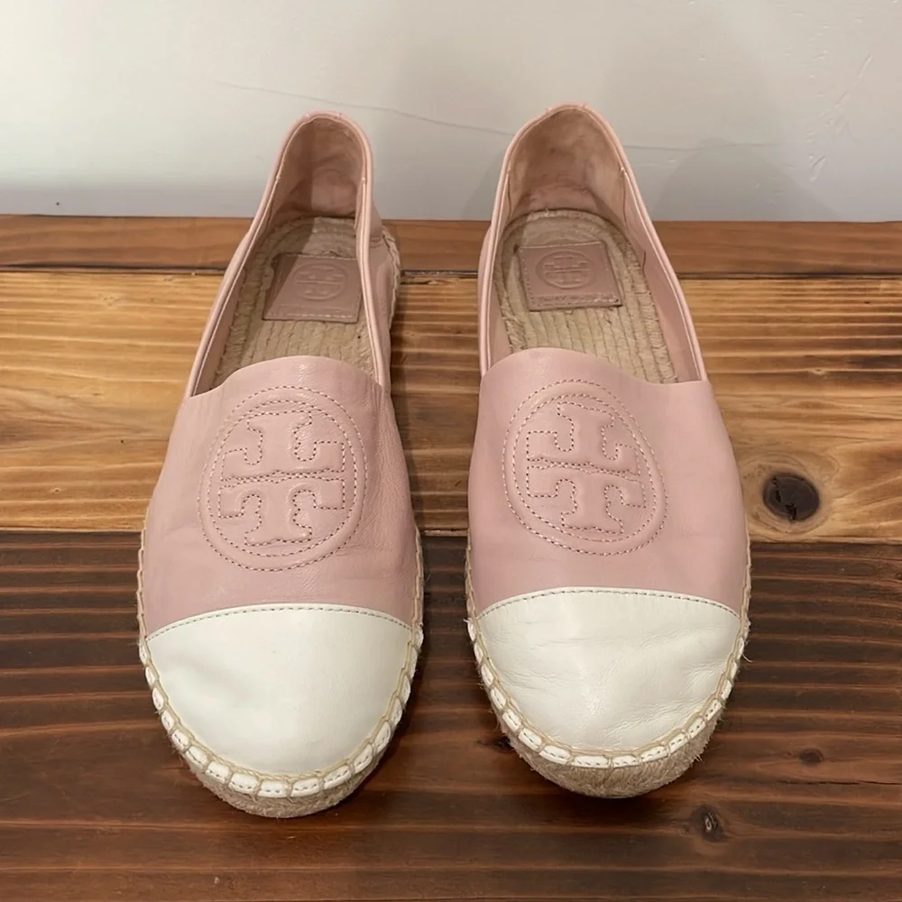 Tory Burch BENTON 2 ESPADRILLE NAPPA LEATHER Seashell Pink /New Ivory Size 8